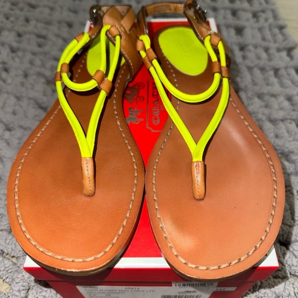 Coach Leather Neon Yellow Sandals